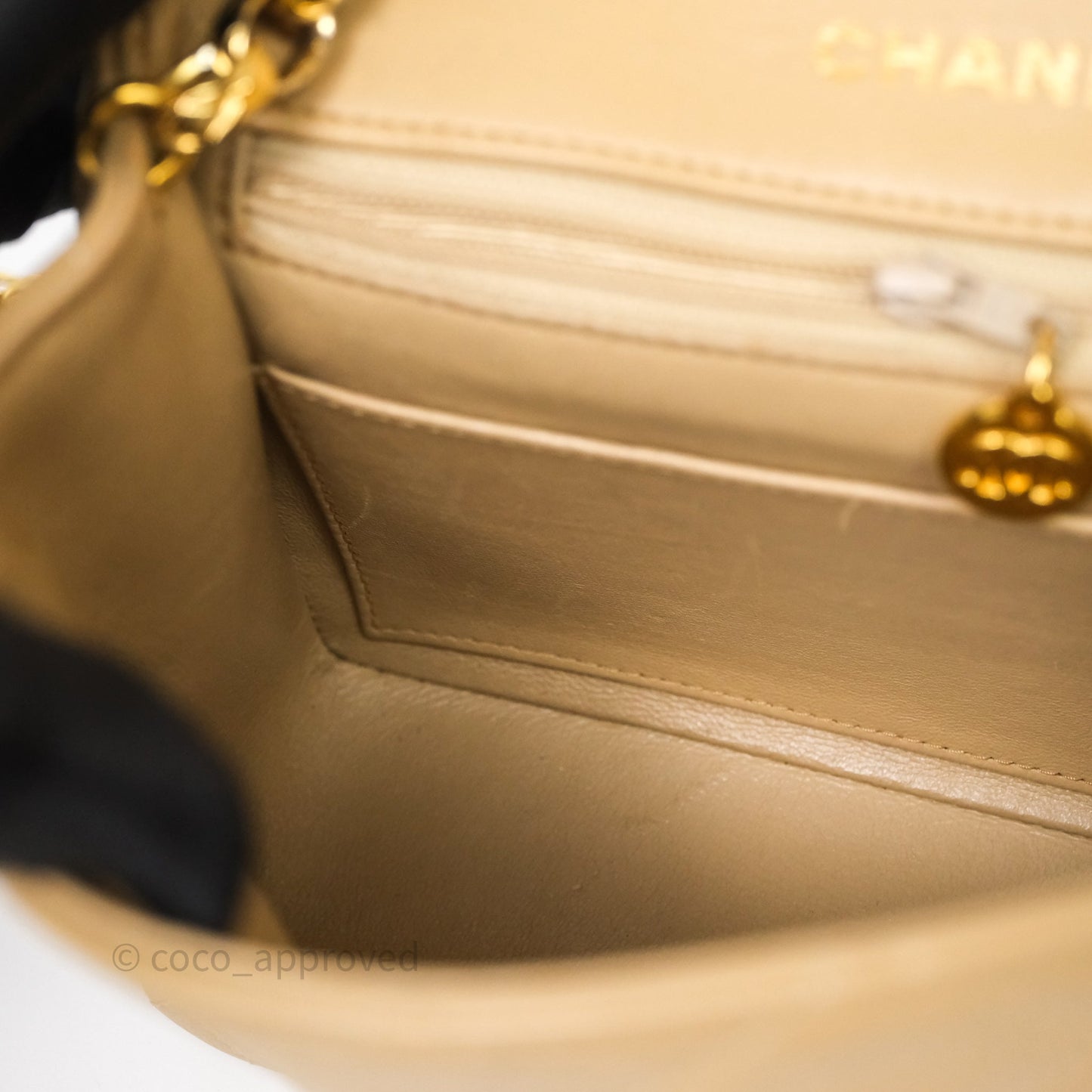 Chanel Vintage Mini Flap Bag Beige Lambskin Gold Hardware