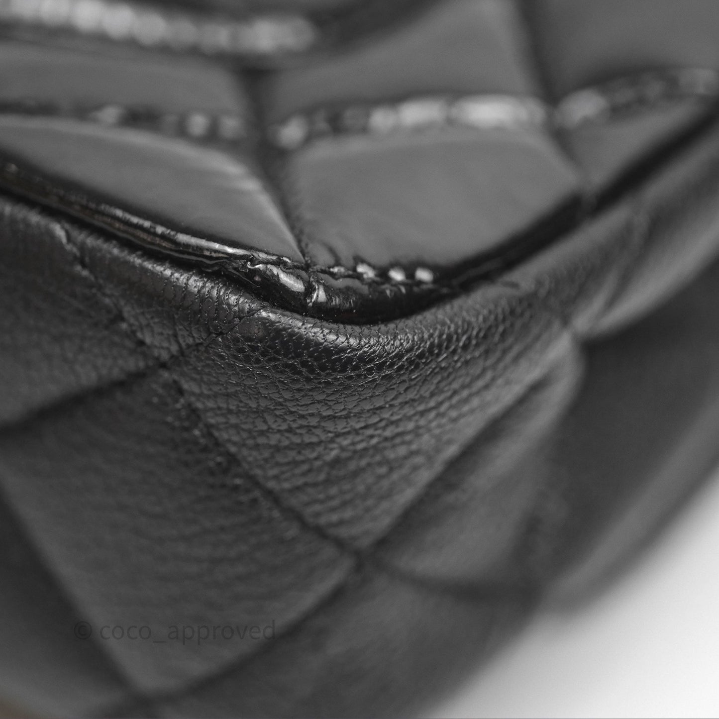 Chanel Quilted Medium Eyelet Flap Bag Black Patent Aged Gold Hardware