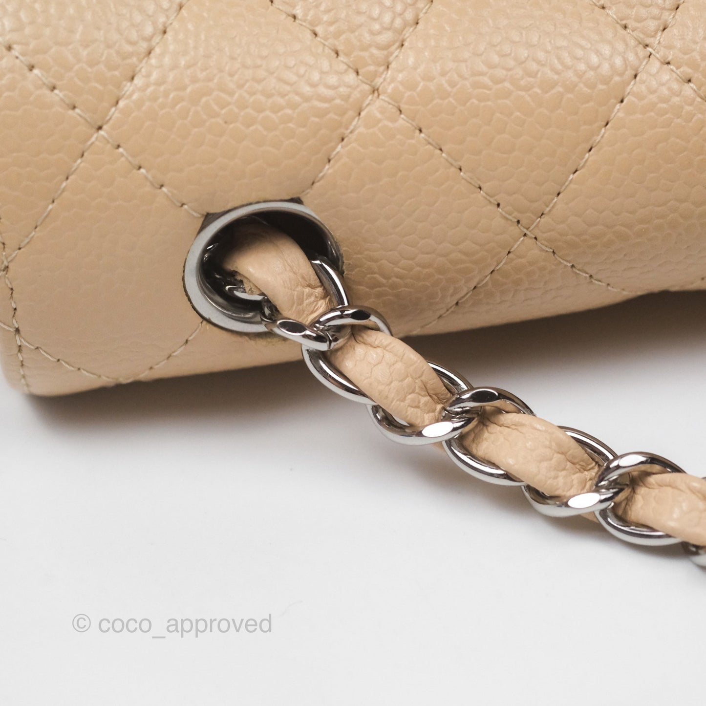 Chanel Quilted East West Flap Beige Caviar Silver Hardware