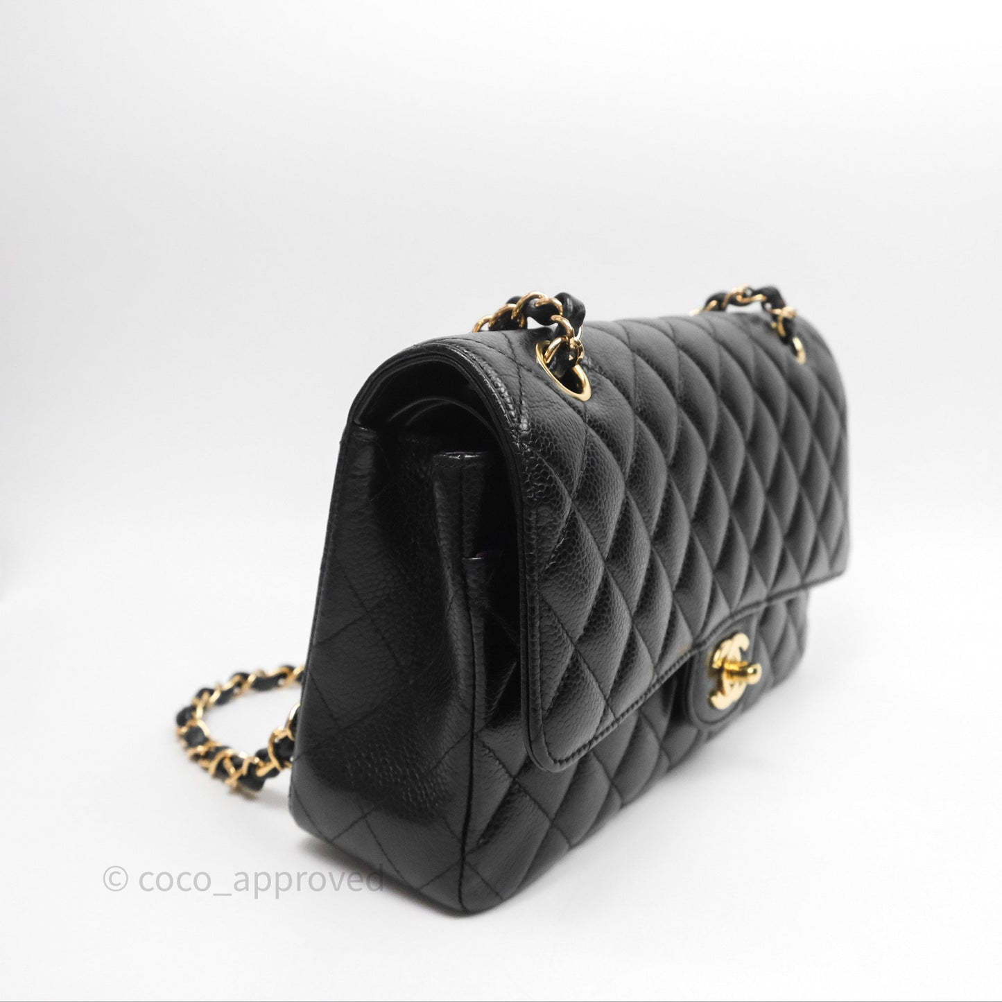 Chanel Classic M/L Medium Flap Quilted Black Caviar Gold Hardware