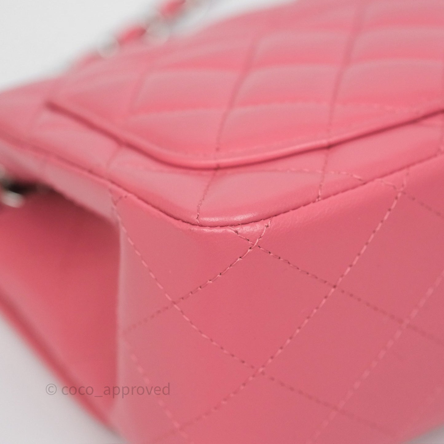 Chanel Mini Square Flap Quilted Pink Lambskin Silver Hardware