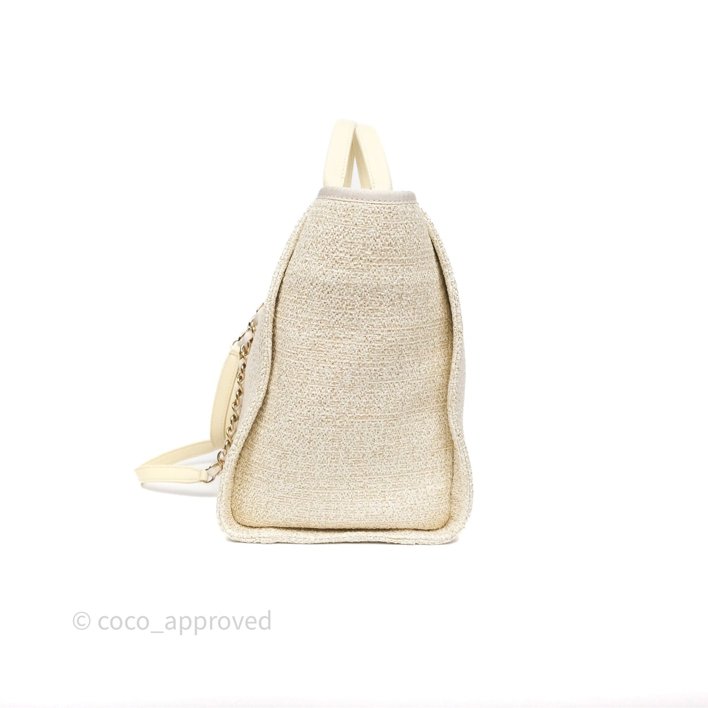 Chanel Large Deauville Ivory/Gold Canvas Gold Hardware