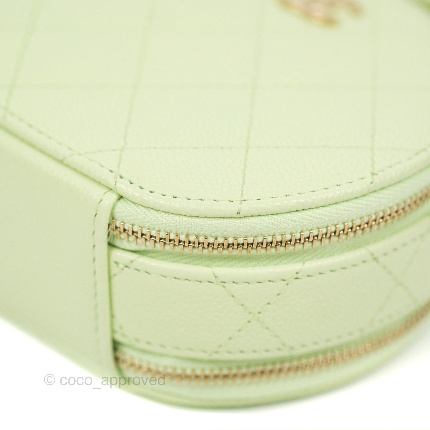 Chanel Mini Round Vanity Bag Handle With Care Light Green Caviar 22C