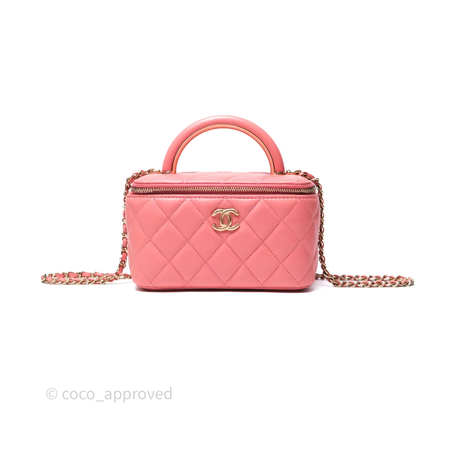 Chanel Vanity Rectangular Top Handle Pink Lambskin Gold Hardware