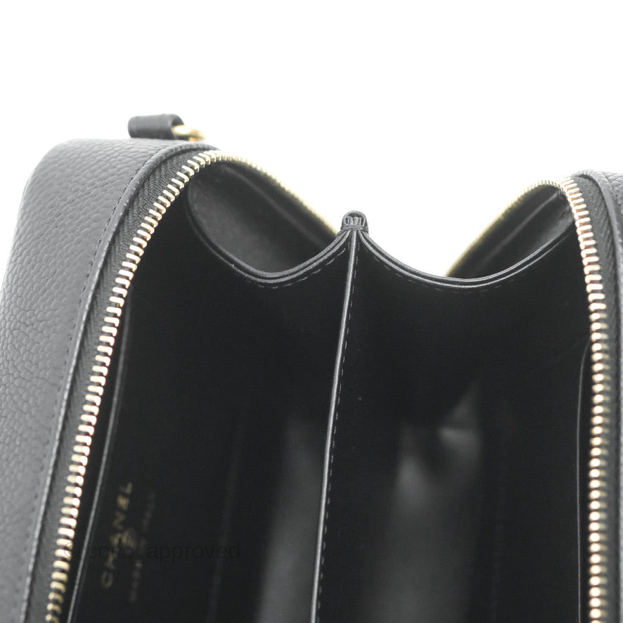 Chanel CC Filigree Vanity Clutch With Chain Caviar Black Aged Gold Hardware