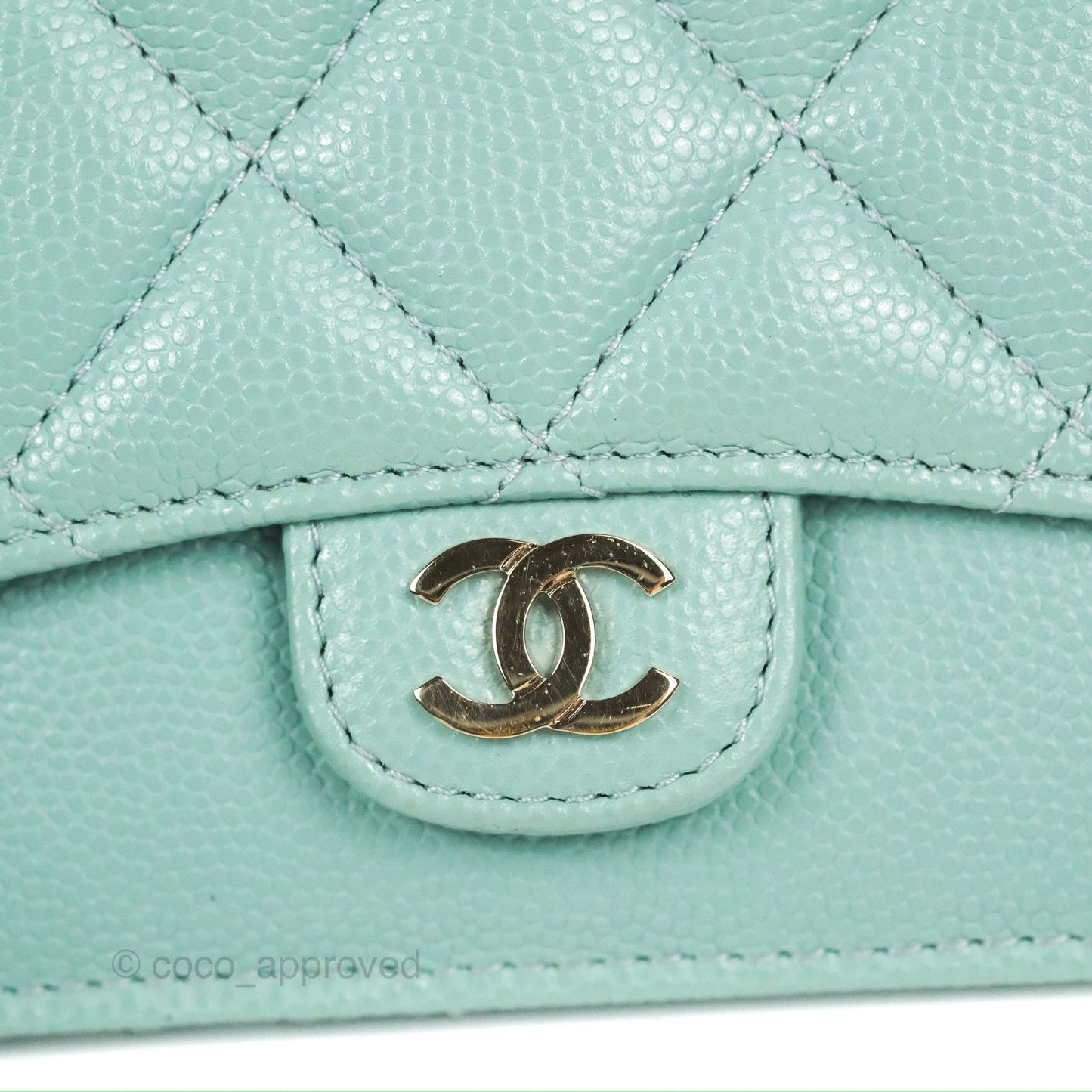 Chanel Quilted Zip Flap Card Holder Tiffany Blue Caviar Gold Hardware