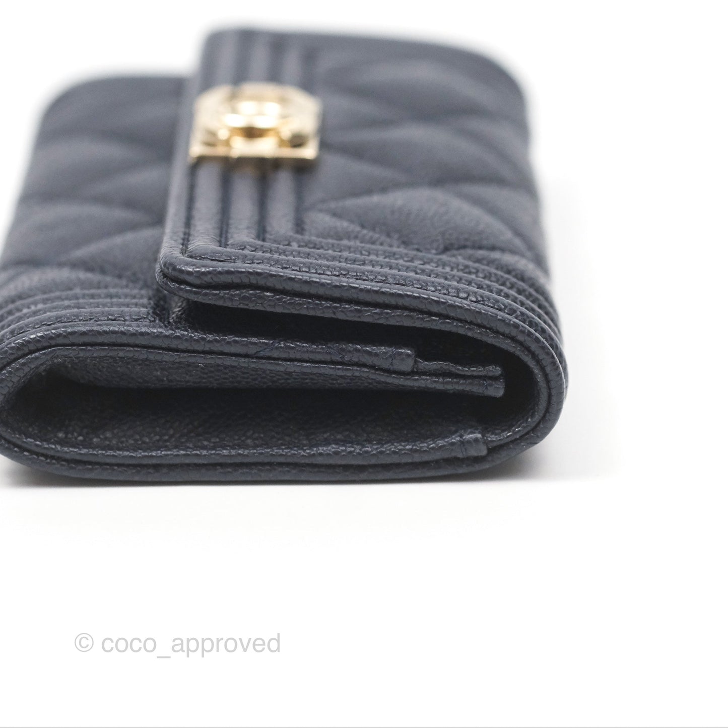 Chanel Quilted Boy Flap Card Holder Navy Caviar Gold Hardware
