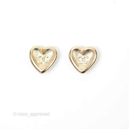 Chanel CC Pearl Crystals Earrings Gold Tone 22B
