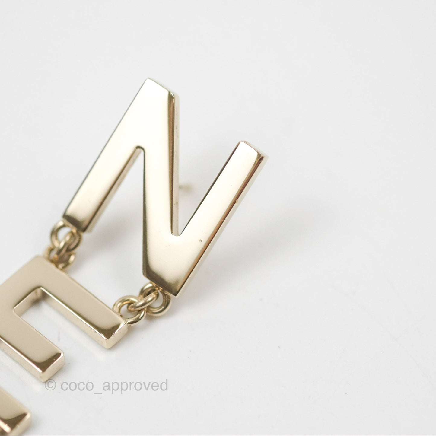 Chanel Letter Cha-Nel Logo Drop Earrings Gold Tone 20V
