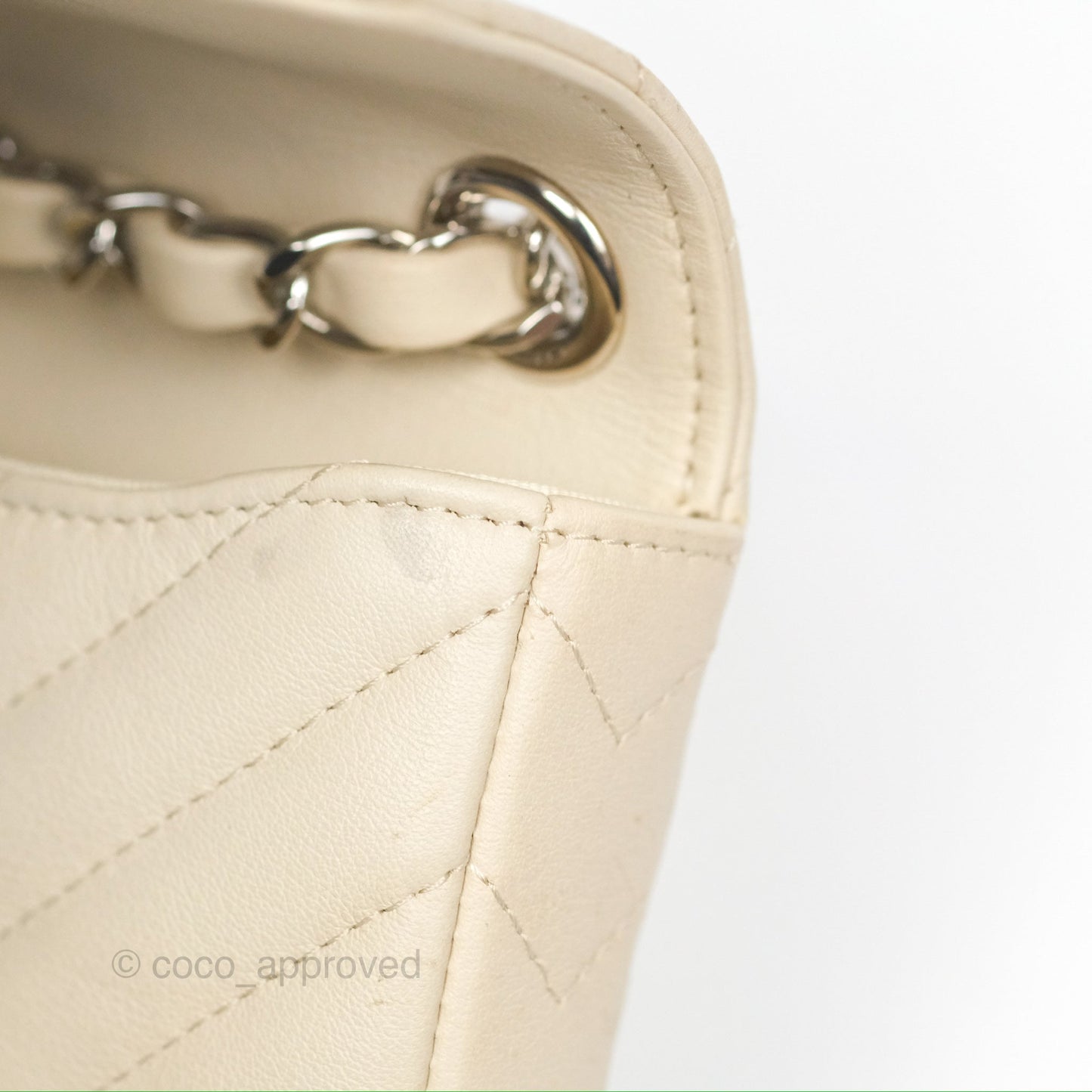 Chanel Mini Card Holder Chain Belt Bag Chevron Ivory Calfskin Silver Hardware
