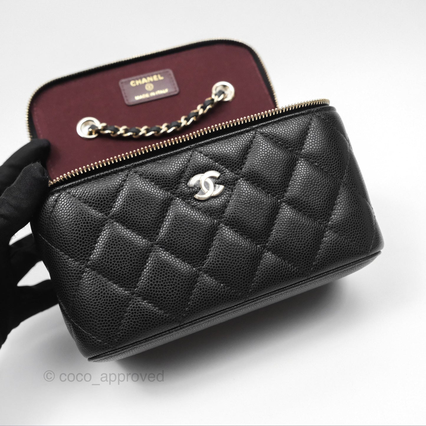 Chanel Vanity Rectangular With Chain Black Caviar Gold Hardware