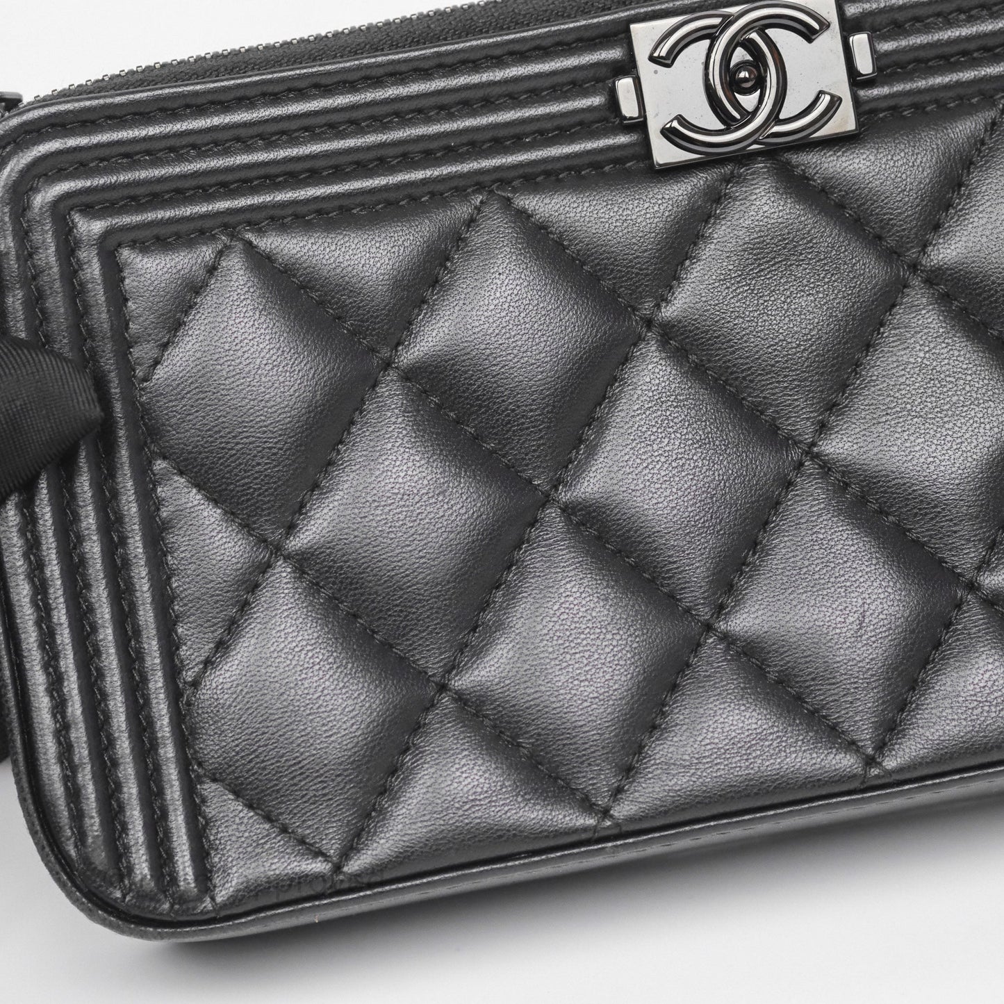Chanel Boy Double Zip Clutch On Chain So Black Lambskin