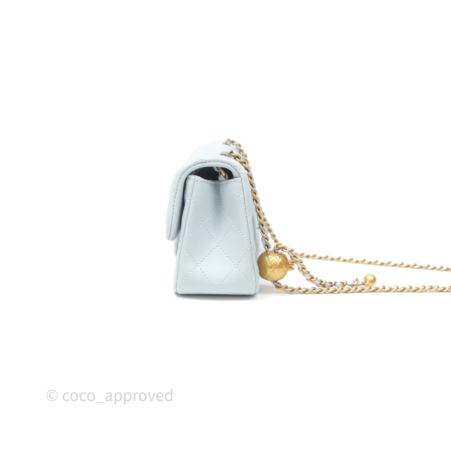 Chanel Pearl Crush Mini Rectangular Light Blue Lambskin Aged Gold Hardware