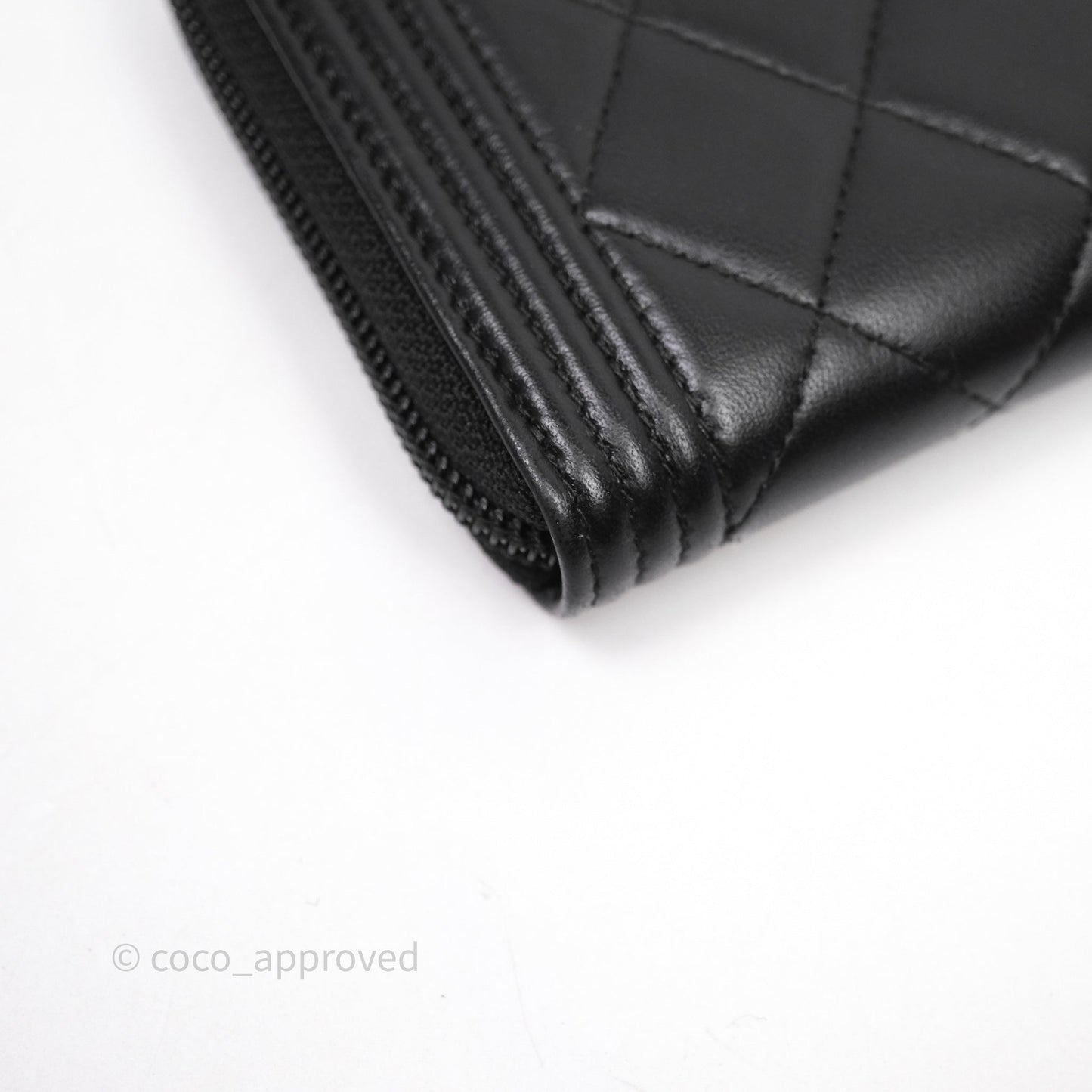 Chanel Boy Zip Long Wallet Black Lambskin Gold Hardware