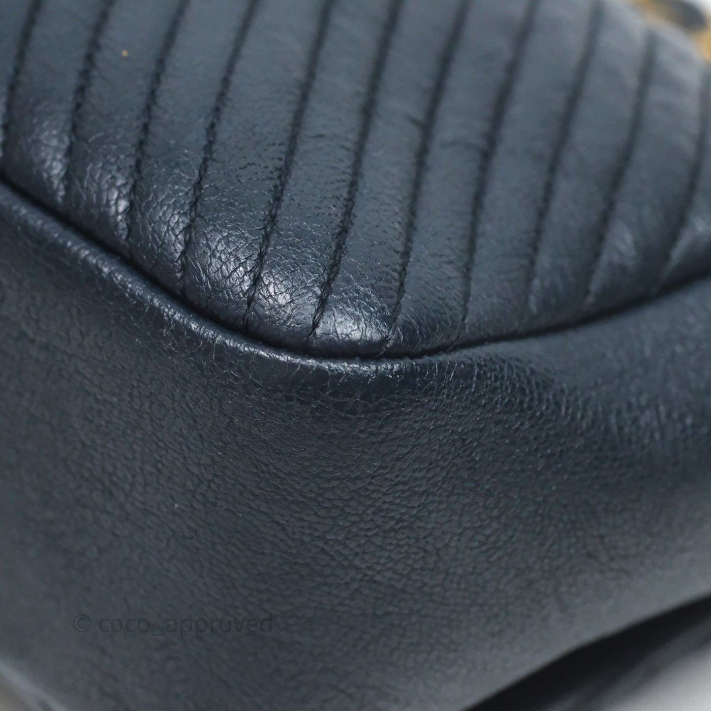 Chanel Medium Chevron Surpique Flap Navy Calfskin Aged Gold Hardware