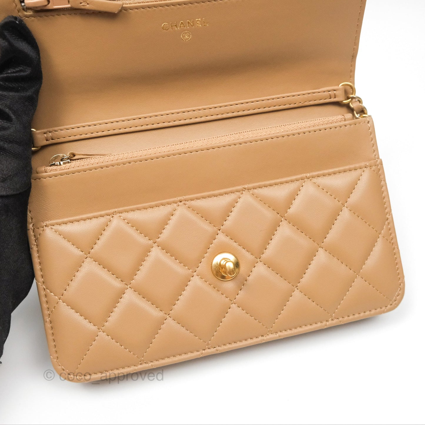 Chanel Quilted Pearl Crush Wallet on Chain WOC Beige Lambskin Aged Gold Hardware