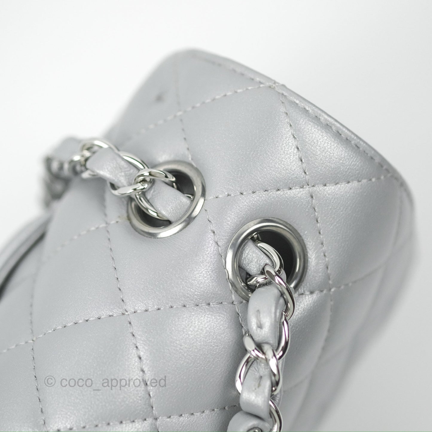 Chanel Classic M/L Medium Flap Quilted Pearly Silver Silver Hardware 23P
