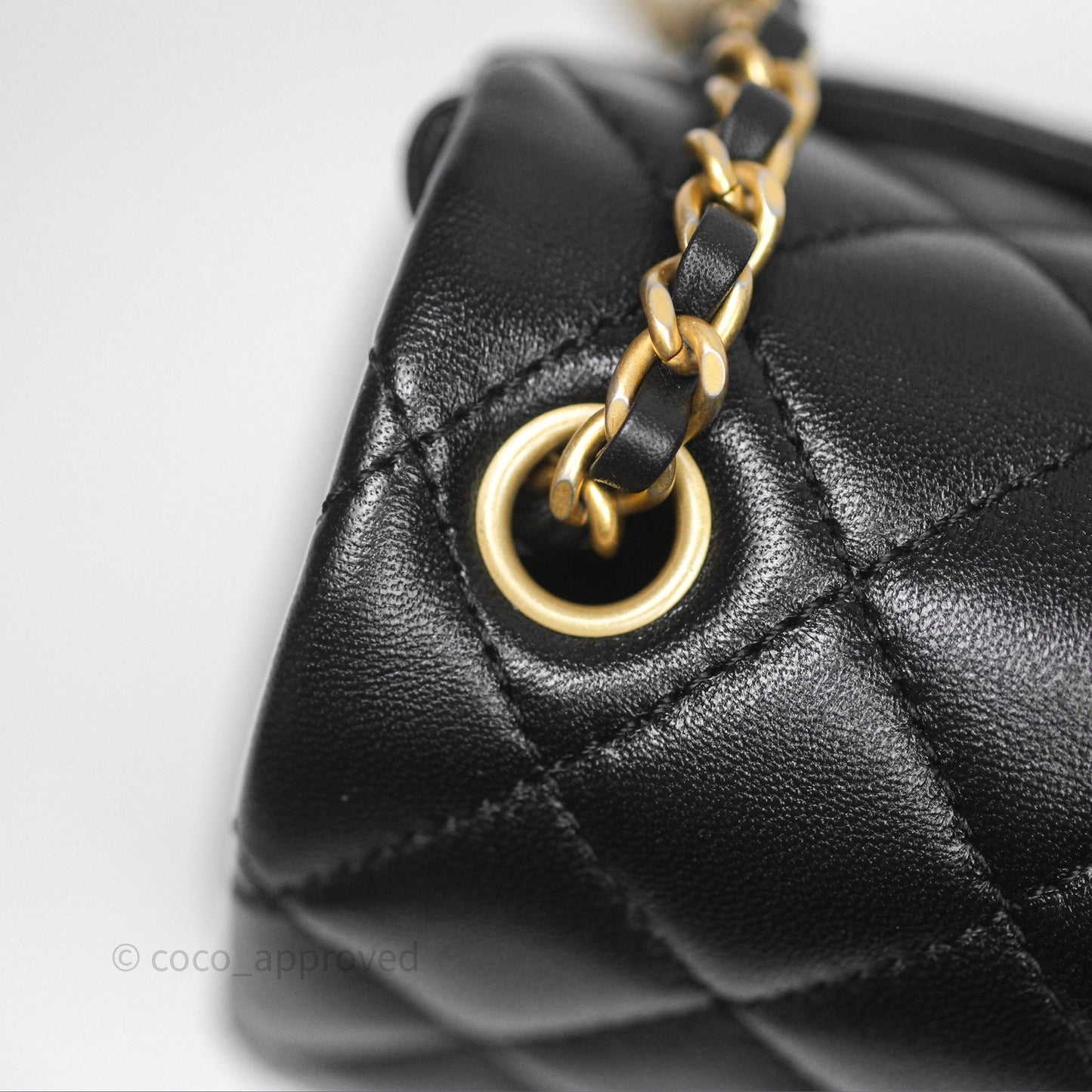 Chanel Pearl Crush Mini Square Quilted Black Lambskin Aged Gold Hardware