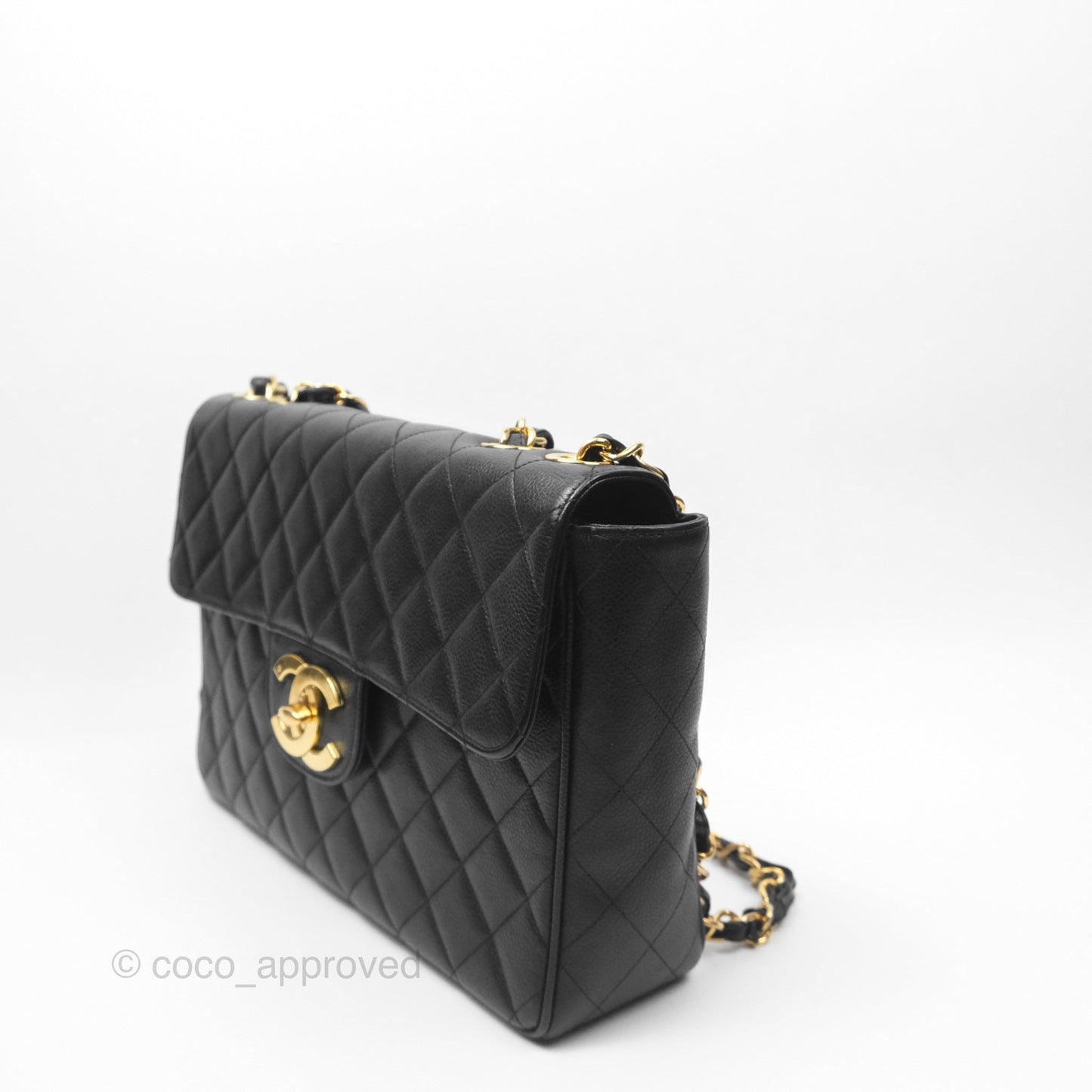 Chanel Vintage Jumbo Single Flap Black Caviar 24K Gold Hardware