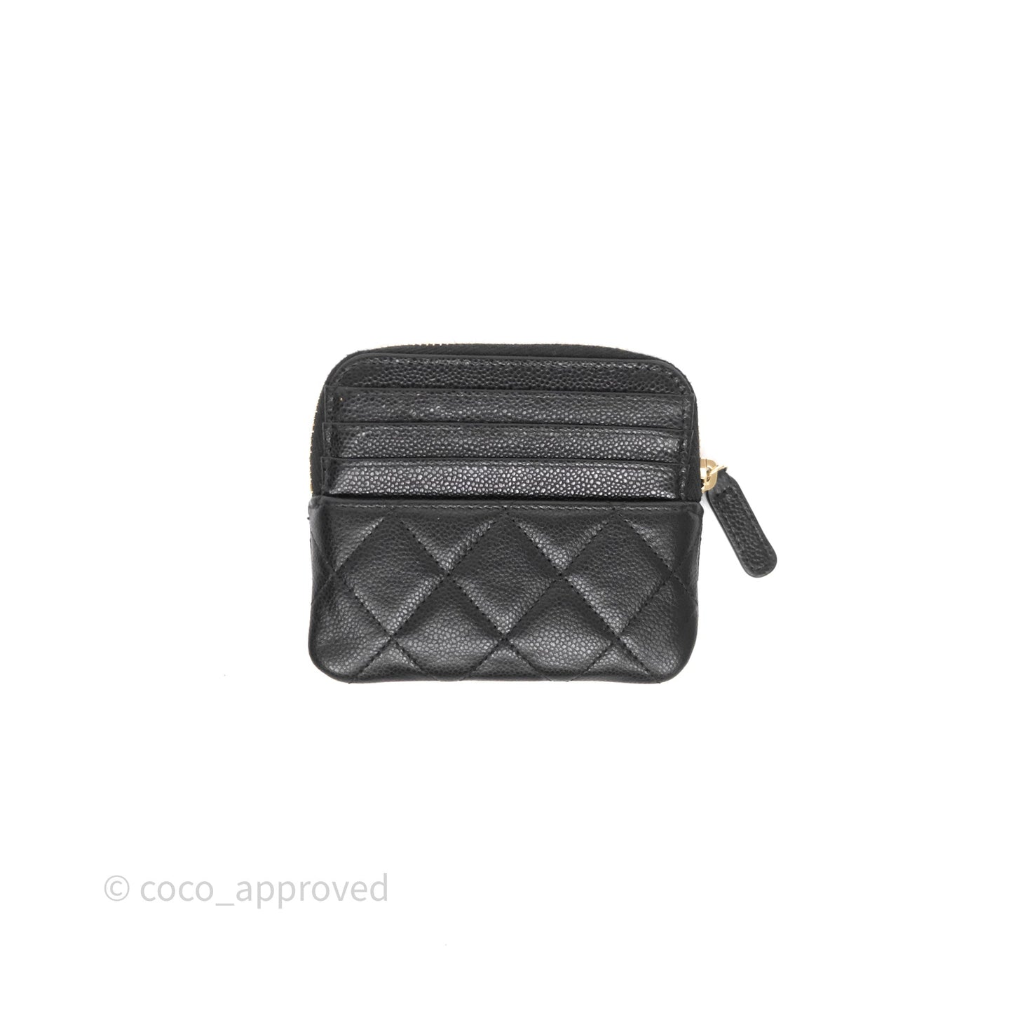Chanel Quilted Classic Zip Card Holder Wallet Black Caviar Gold Hardware