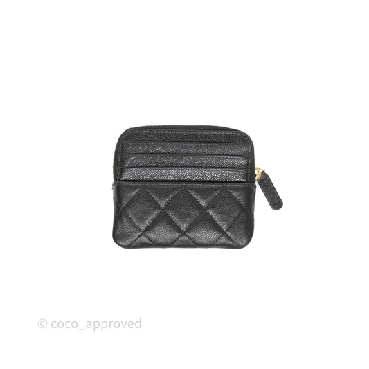 Chanel Quilted Classic Zip Card Holder Wallet Black Caviar Gold Hardware