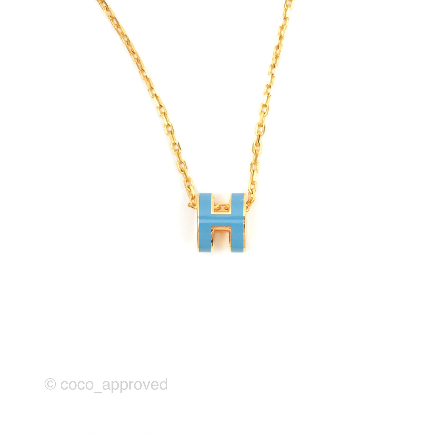 Hermès Mini Pop H Pendant Necklace Blue Jean Gold Hardware