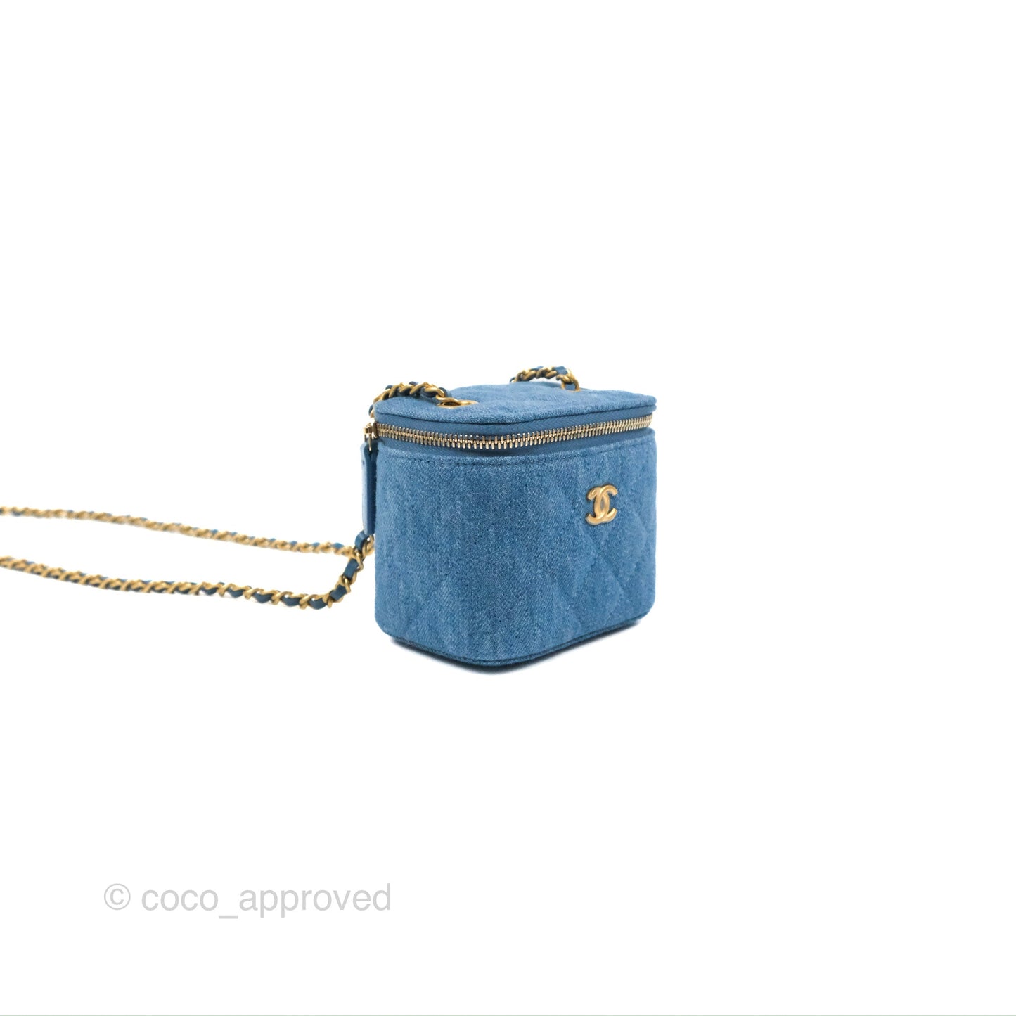 Chanel Mini Pearl Crush Vanity With Chain Denim Aged Gold Hardware