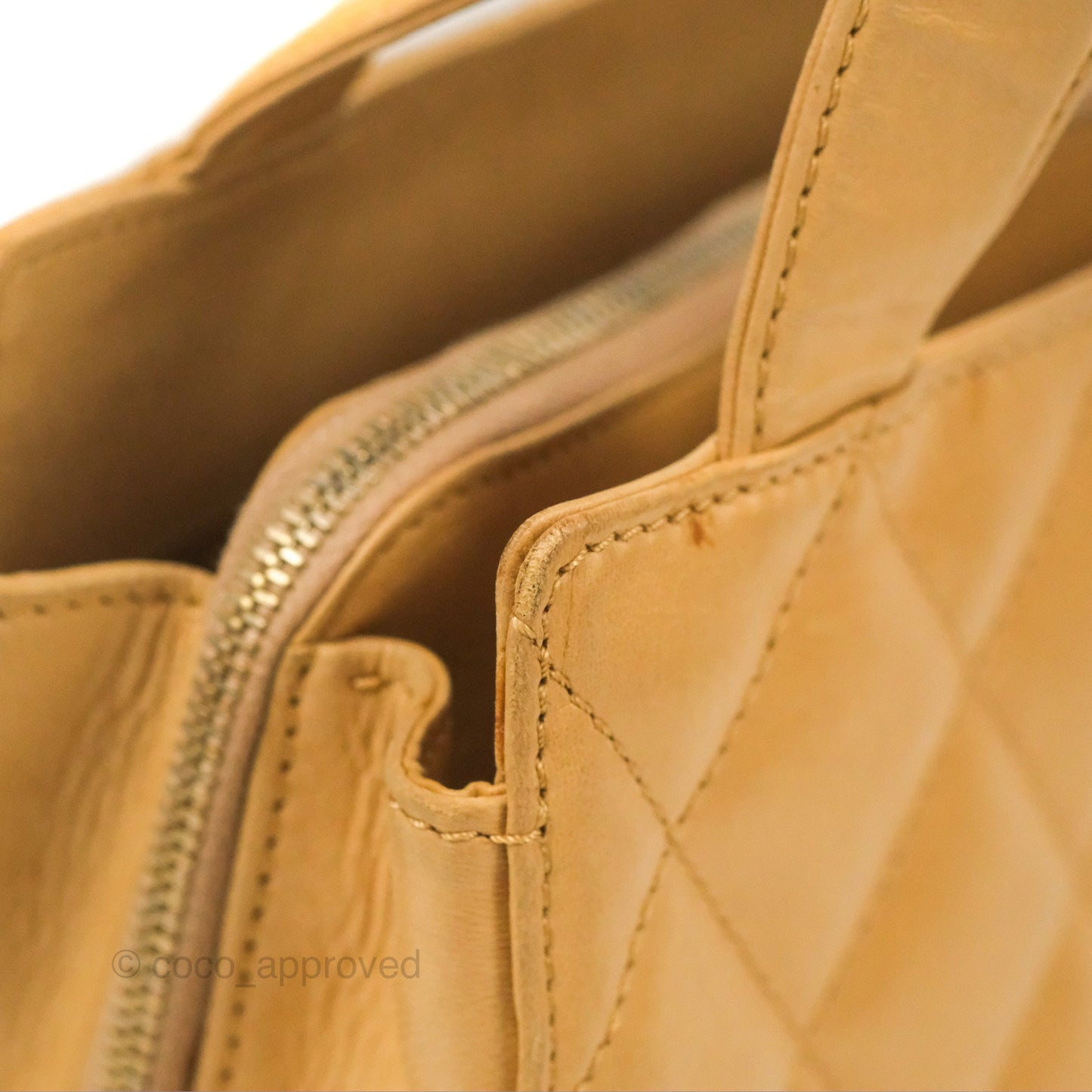 Chanel Vintage Small Top Handle Tote Quilted Beige Lambskin