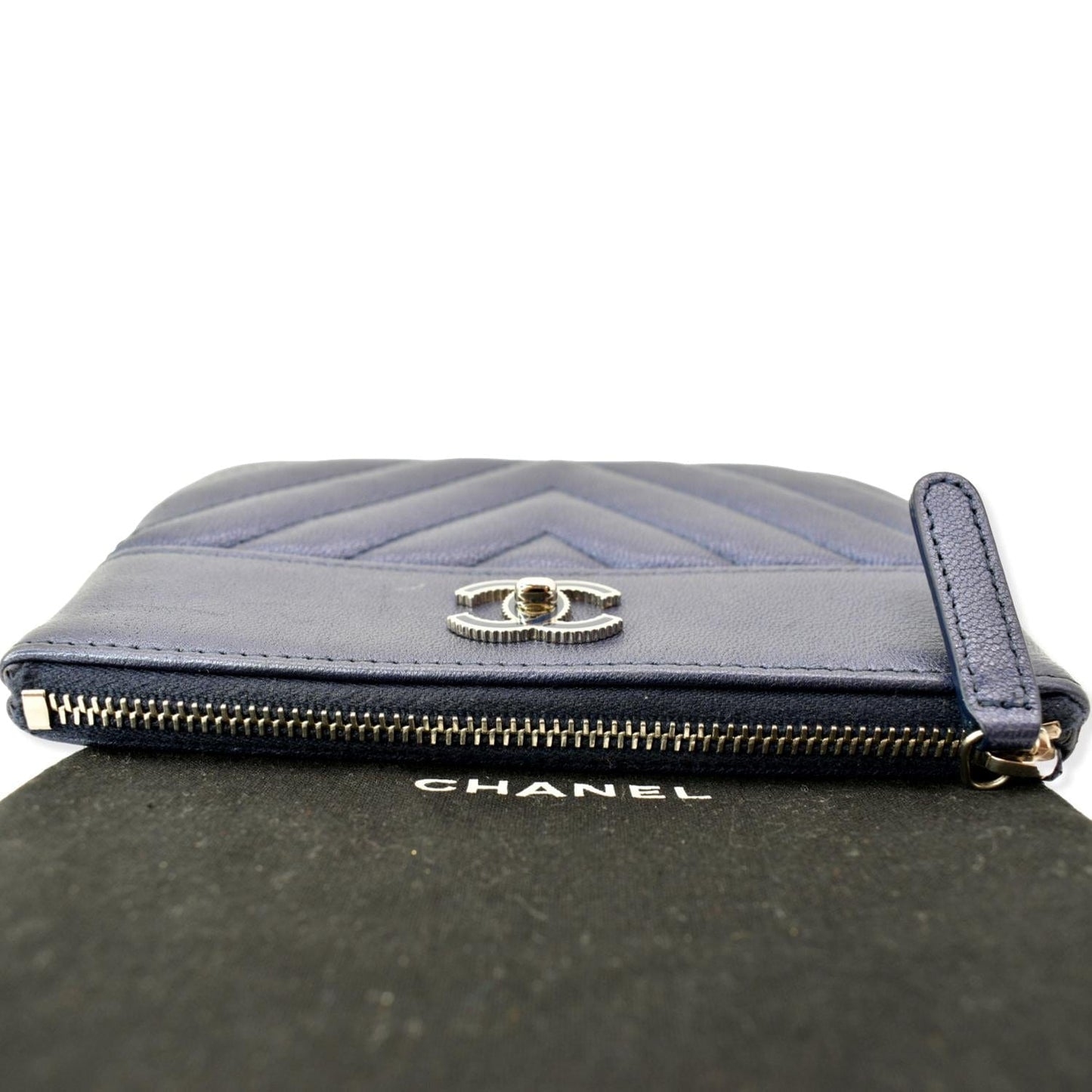 CHANEL Small Vintage Mademoiselle Leather Cosmetic Case Blue