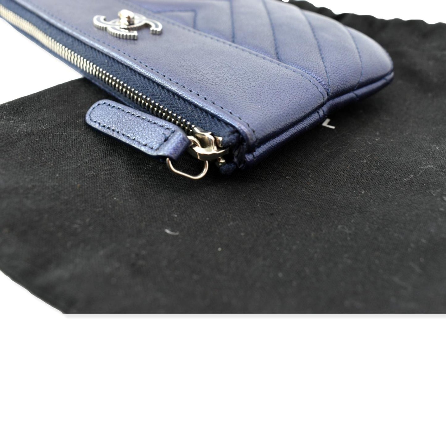 CHANEL Small Vintage Mademoiselle Leather Cosmetic Case Blue