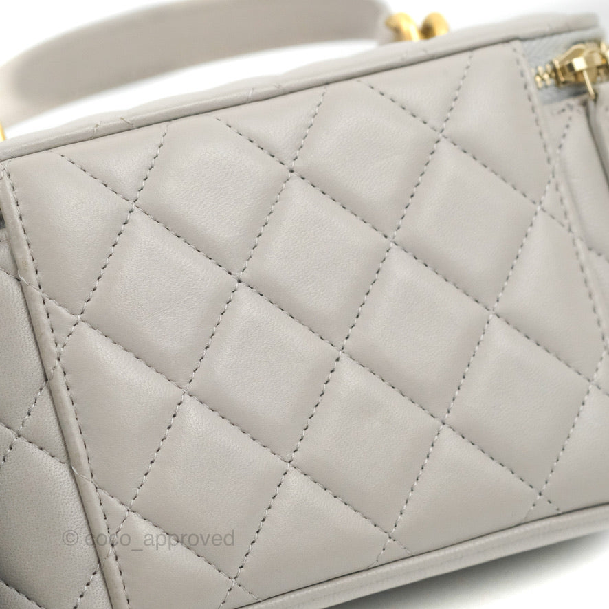 Chanel Vanity Rectangular Top Handle Grey Lambskin Gold Hardware