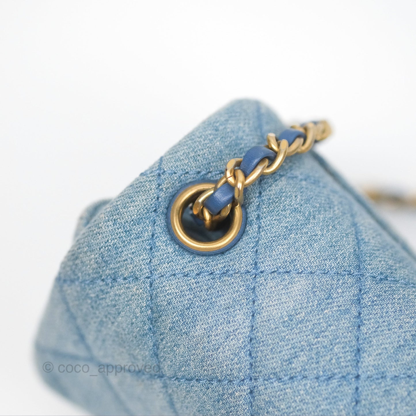 Chanel Mini Square Pearl Crush Quilted Denim Aged Gold Hardware
