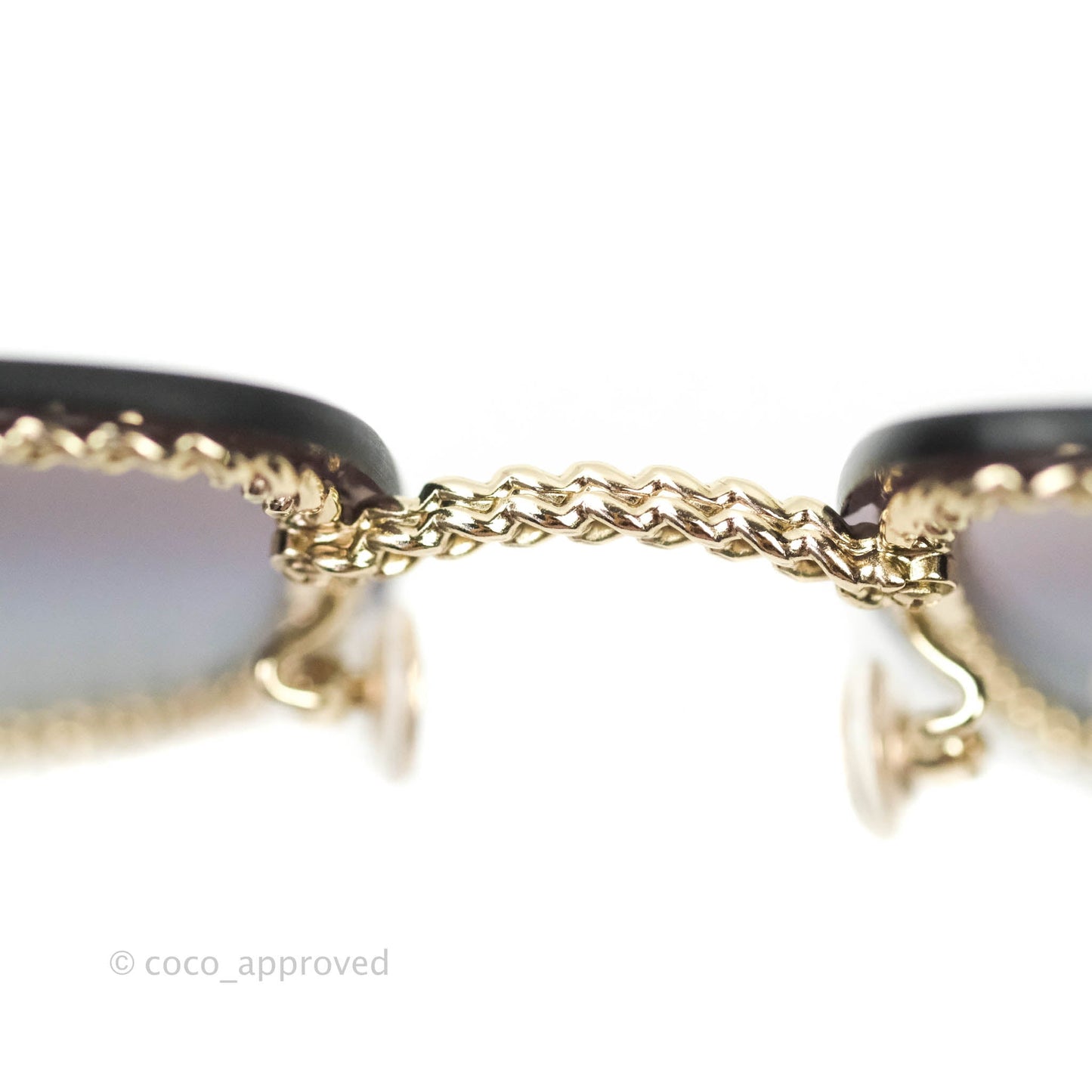 Chanel Chain Gradient Grey Lenses Square Sunglasses Gold Tone