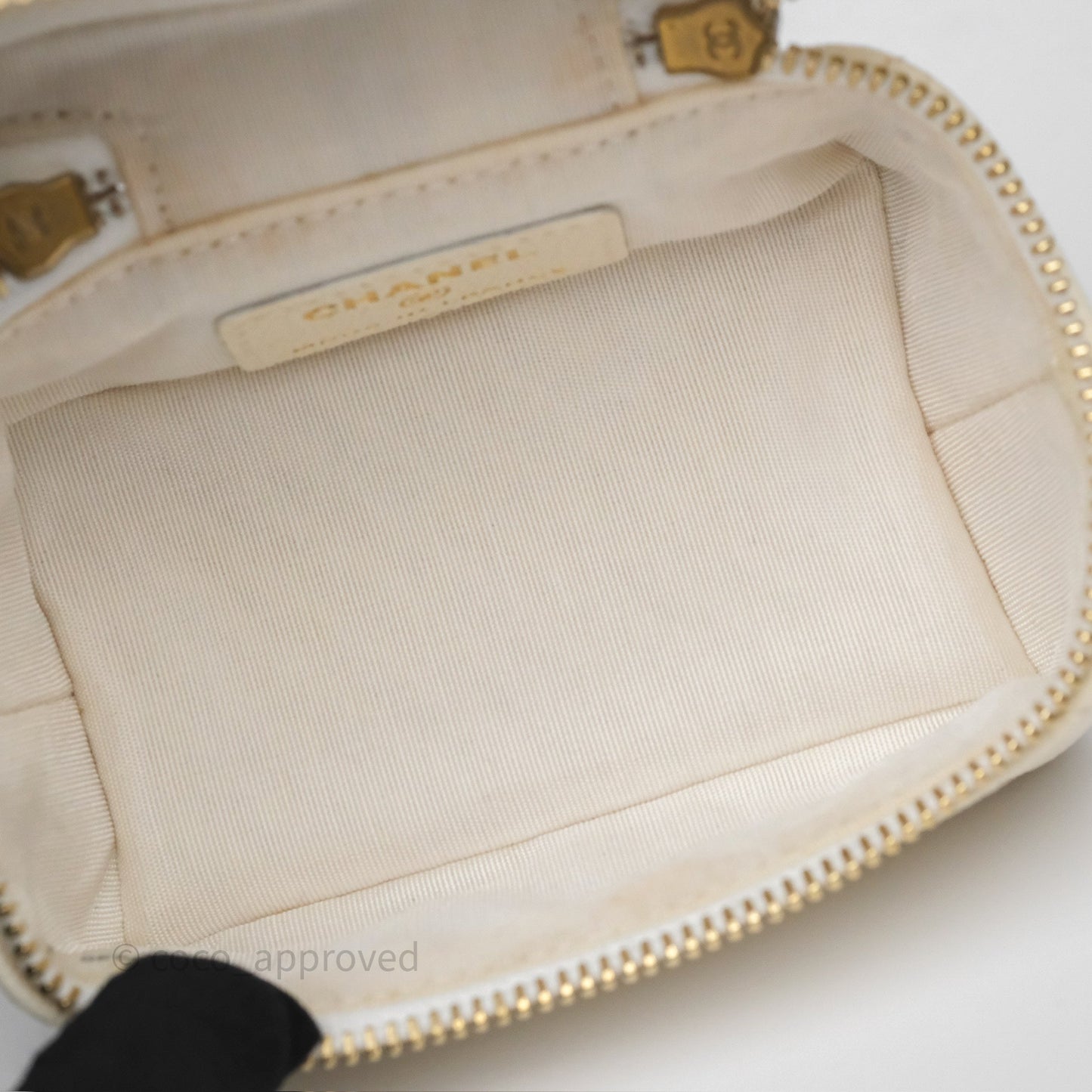 Chanel Quilted Mini Top Handle Vanity With Chain Ivory Caviar Aged Gold Hardware