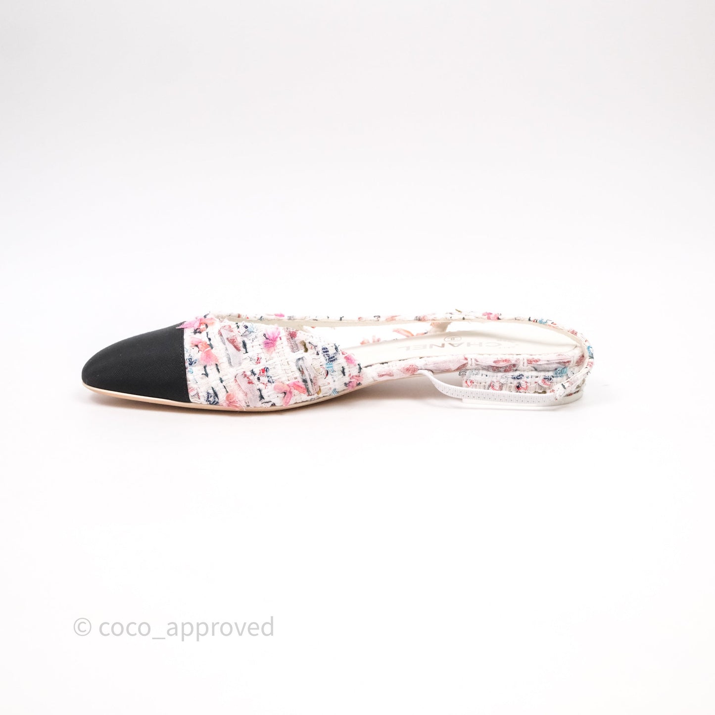 Chanel CC Slingback Flats Pink Tweed Size 39