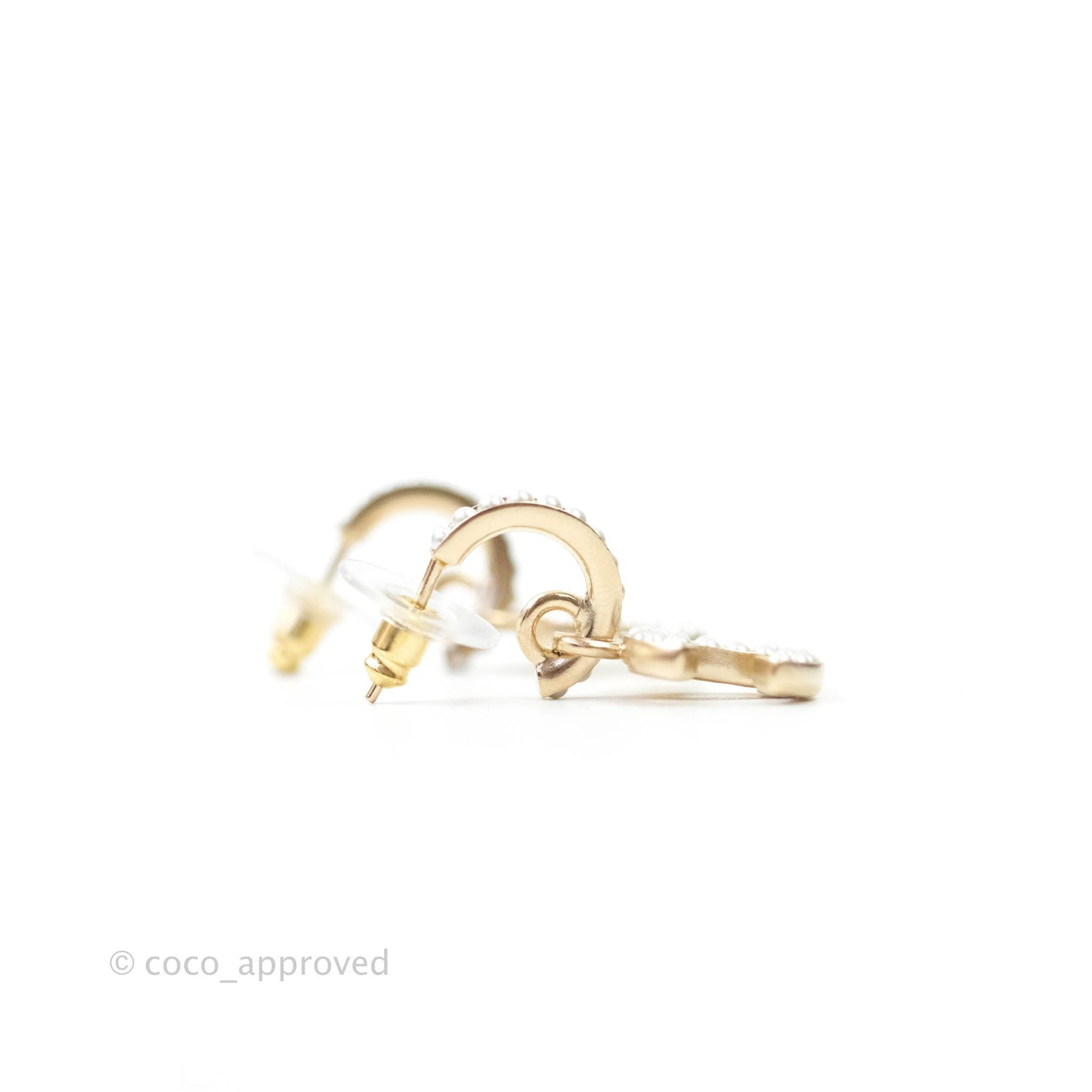 Chanel CC Pearl Hoop Earrings Gold Tone 21P
