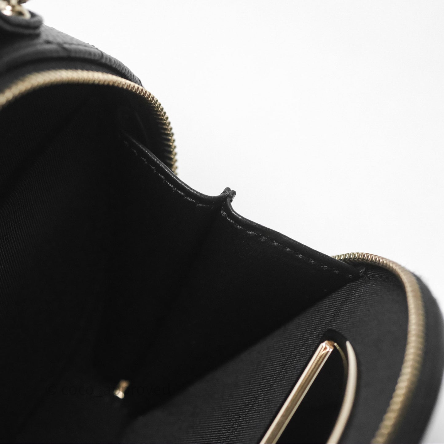 Chanel Mini Round Vanity Bag Handle With Care Black Caviar 22C