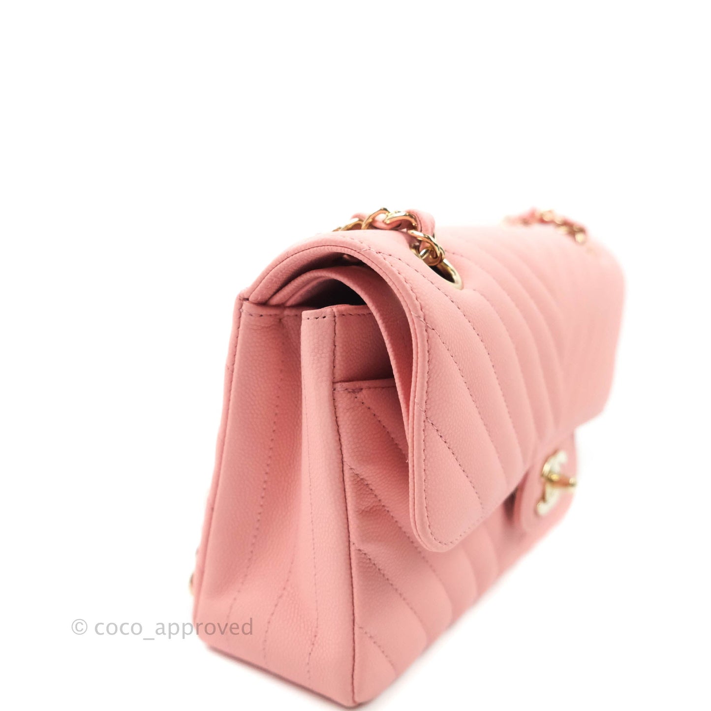 Chanel Classic Chevron S/M Small Double Flap Pink Matte Caviar Gold Hardware