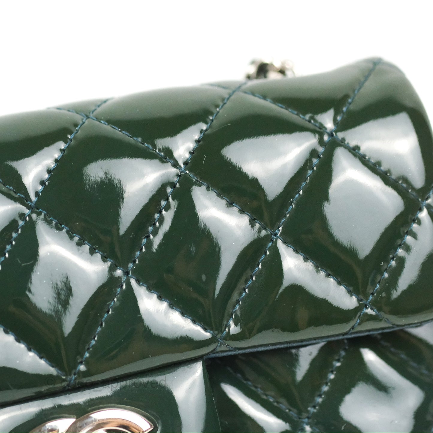 Chanel Quilted Extra Mini Rectangular Flap Teal Patent Silver Hardware