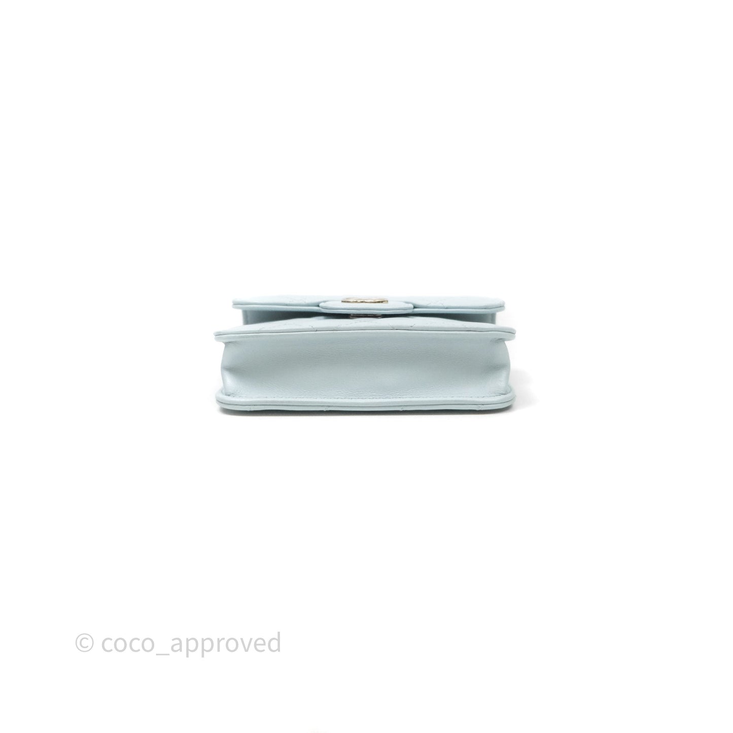 Chanel Mini Handle Flap Coin Purse With Chain Light Blue Lambskin Gold Hardware