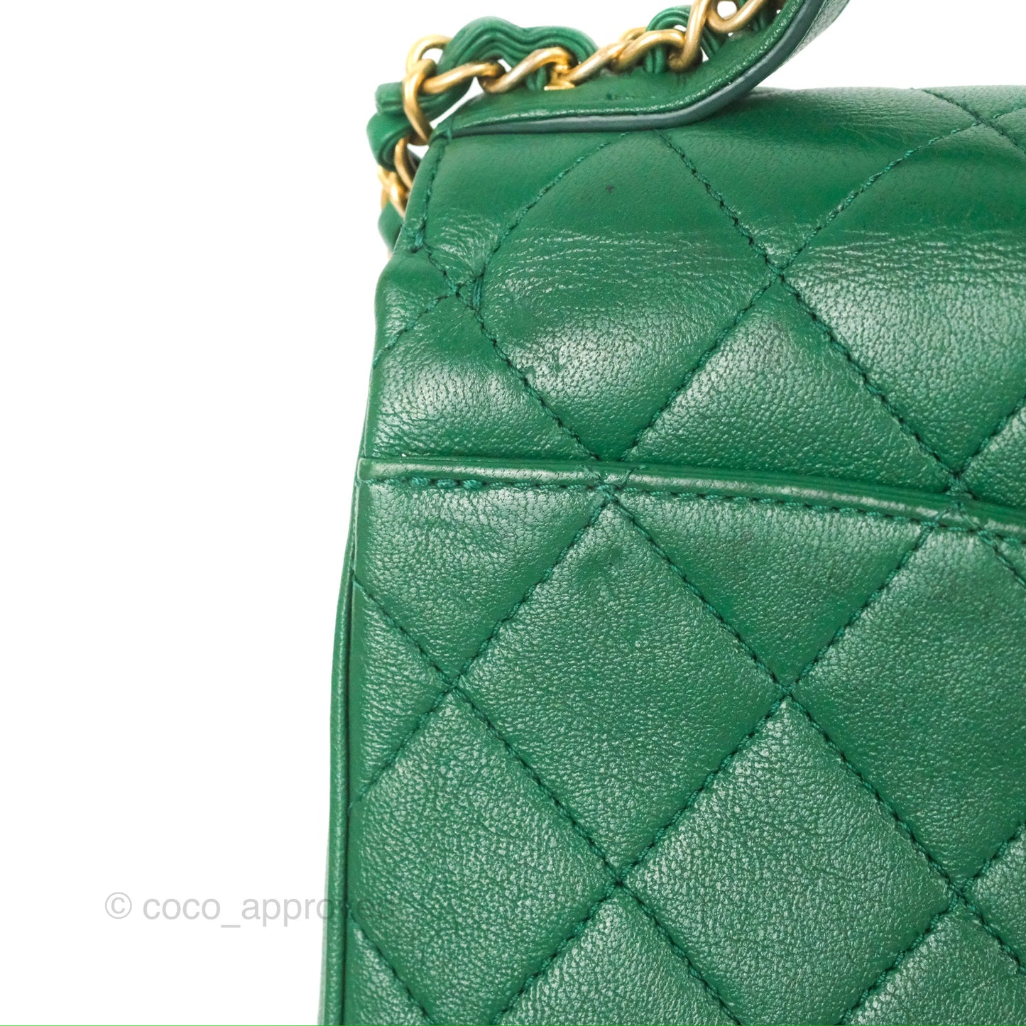 Chanel Chain Infinity Top Handle Bag Green Lambskin Aged Gold Hardware