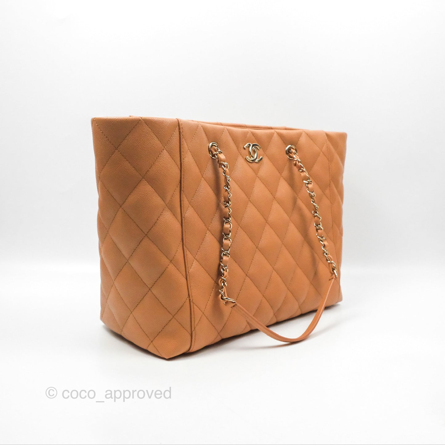 Chanel Large Quilted Caviar Shopping Tote Bag Dark Beige Gold Hardware