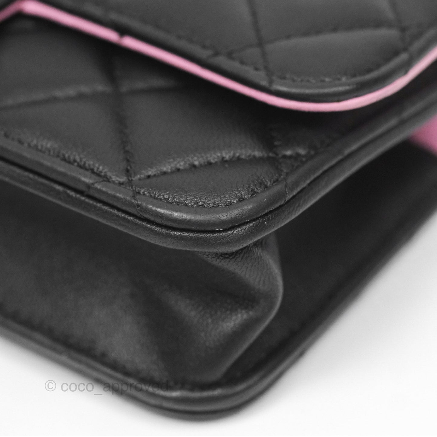 Chanel Top Handle Mini WOC Phone Holder Black/Pink Lambskin Gold Hardware 23P