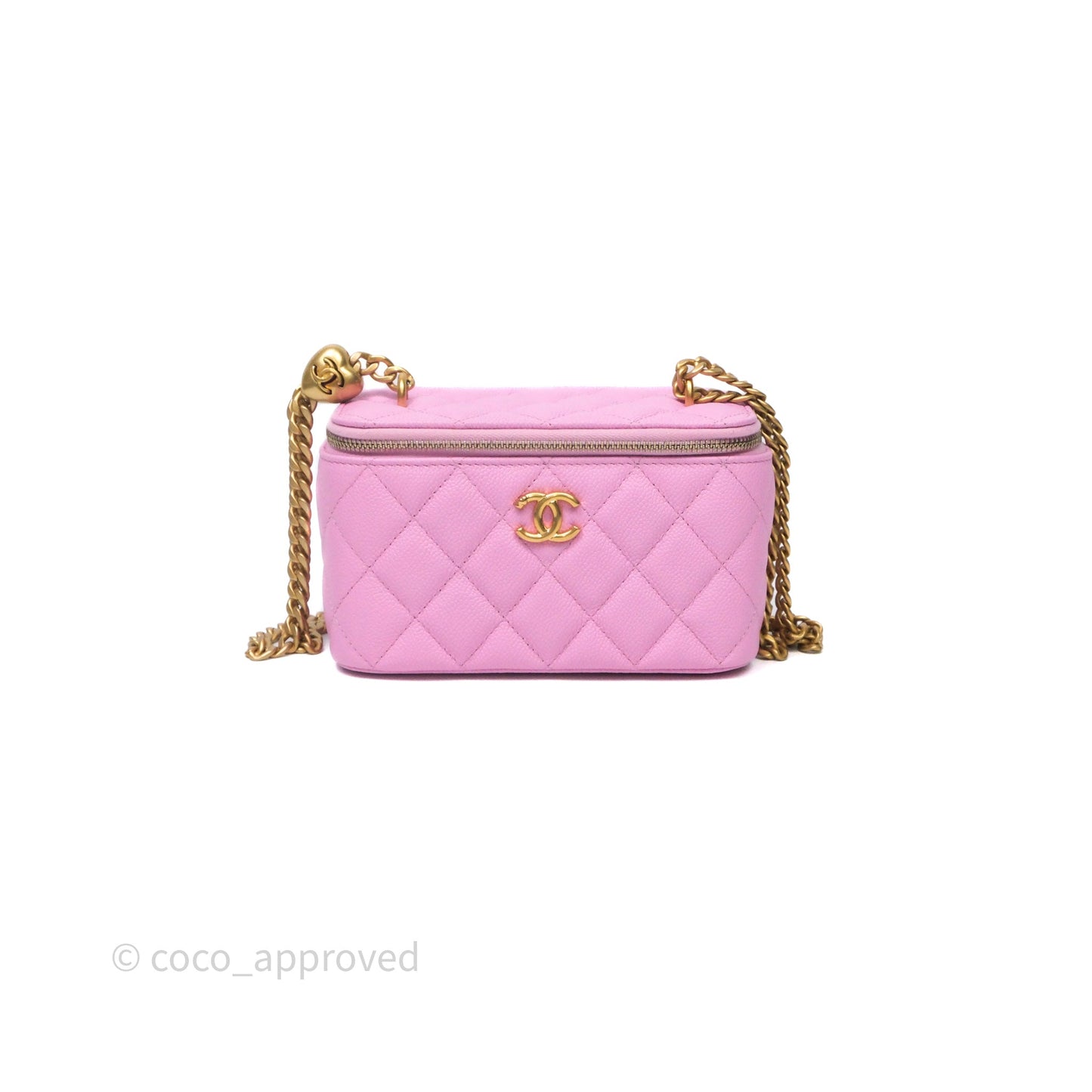 Chanel Vanity with Heart Adjustable Chain Pink Caviar Aged Gold Hardware
