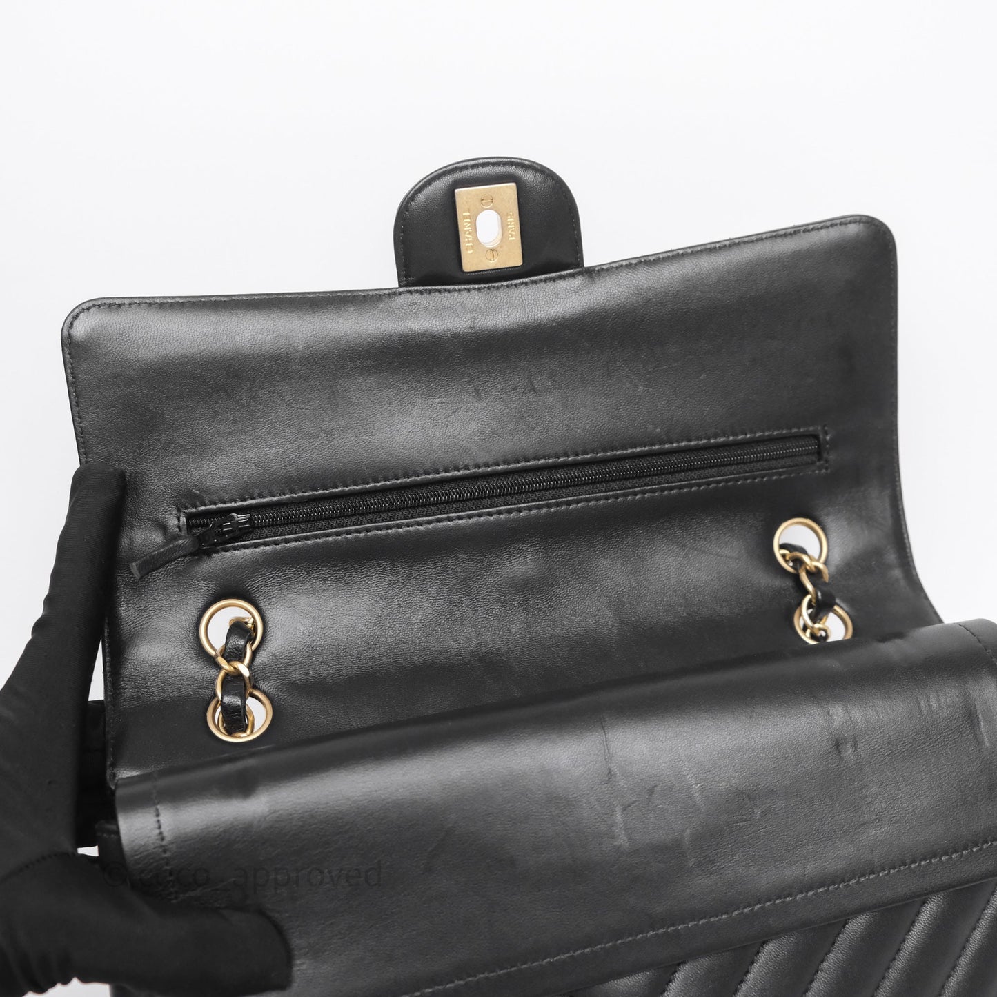 Chanel Classic Medium Flap Chevron Black Lambskin Aged Gold Hardware