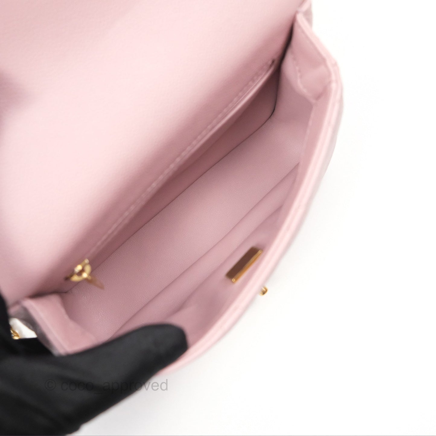 Chanel Mini Flap Bag Heart Adjustable Chain Dusty Pink Caviar Aged Gold Hardware