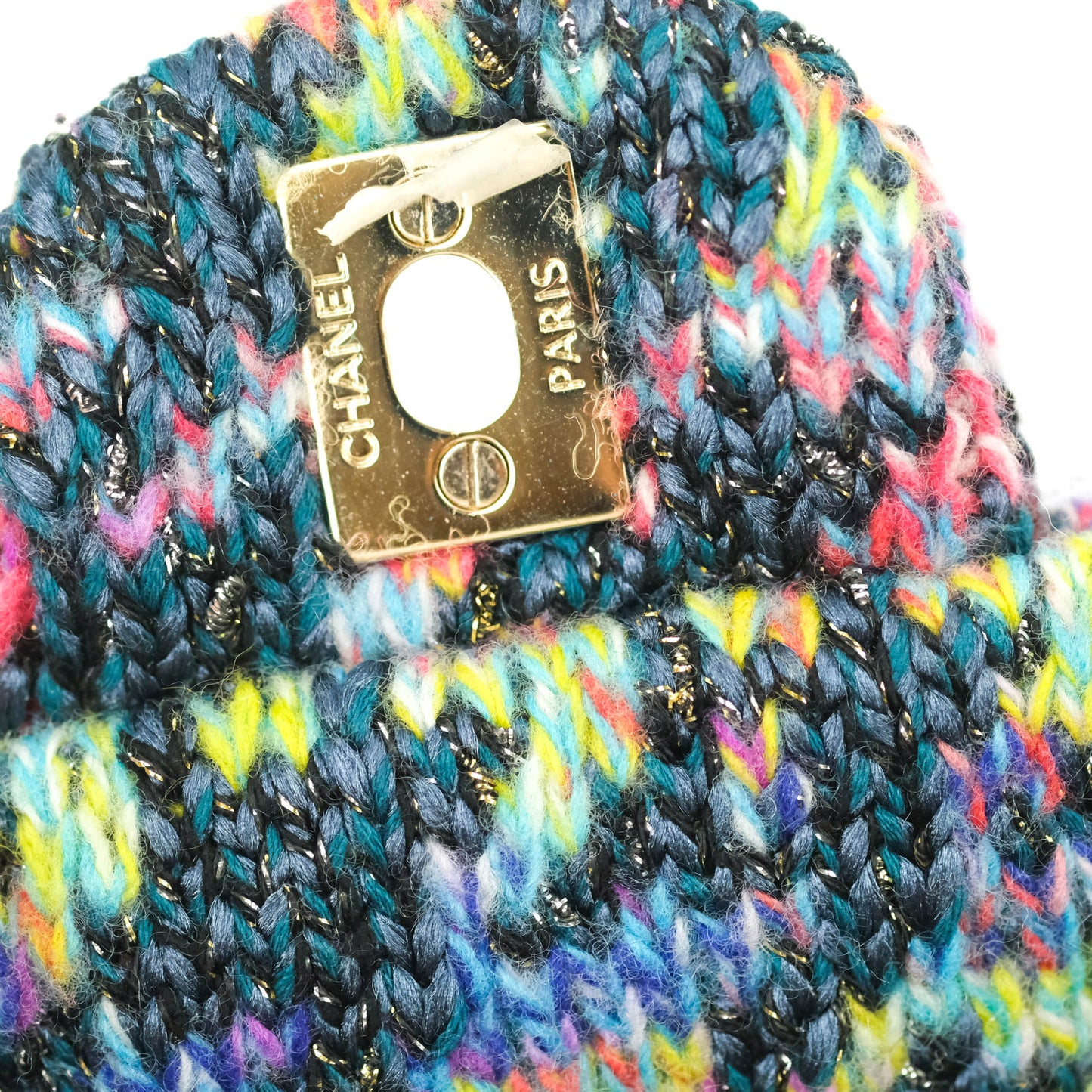 Chanel Mini Rectangular Rainbow Houndstooth Wool Tweed Flap Gold Hardware