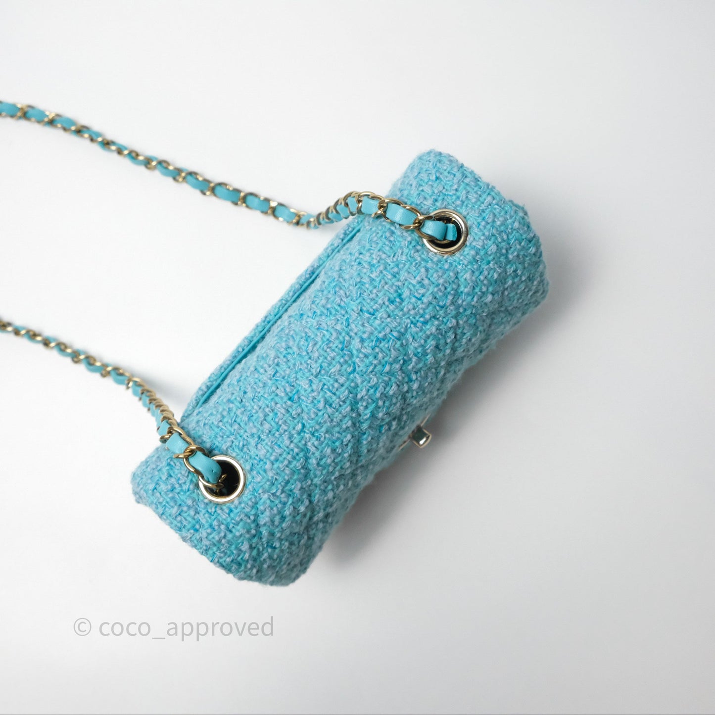 Chanel Quilted Mini Rectangular Flap Blue Tweed Gold Hardware
