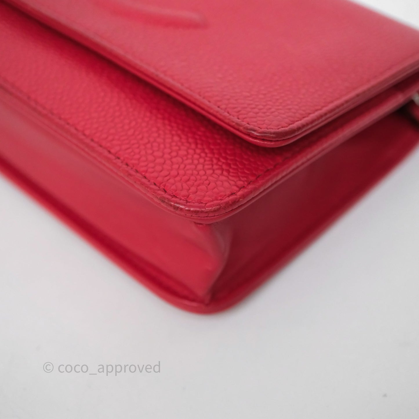 Chanel CC Wallet On Chain WOC Dark Pink Caviar Silver Hardware
