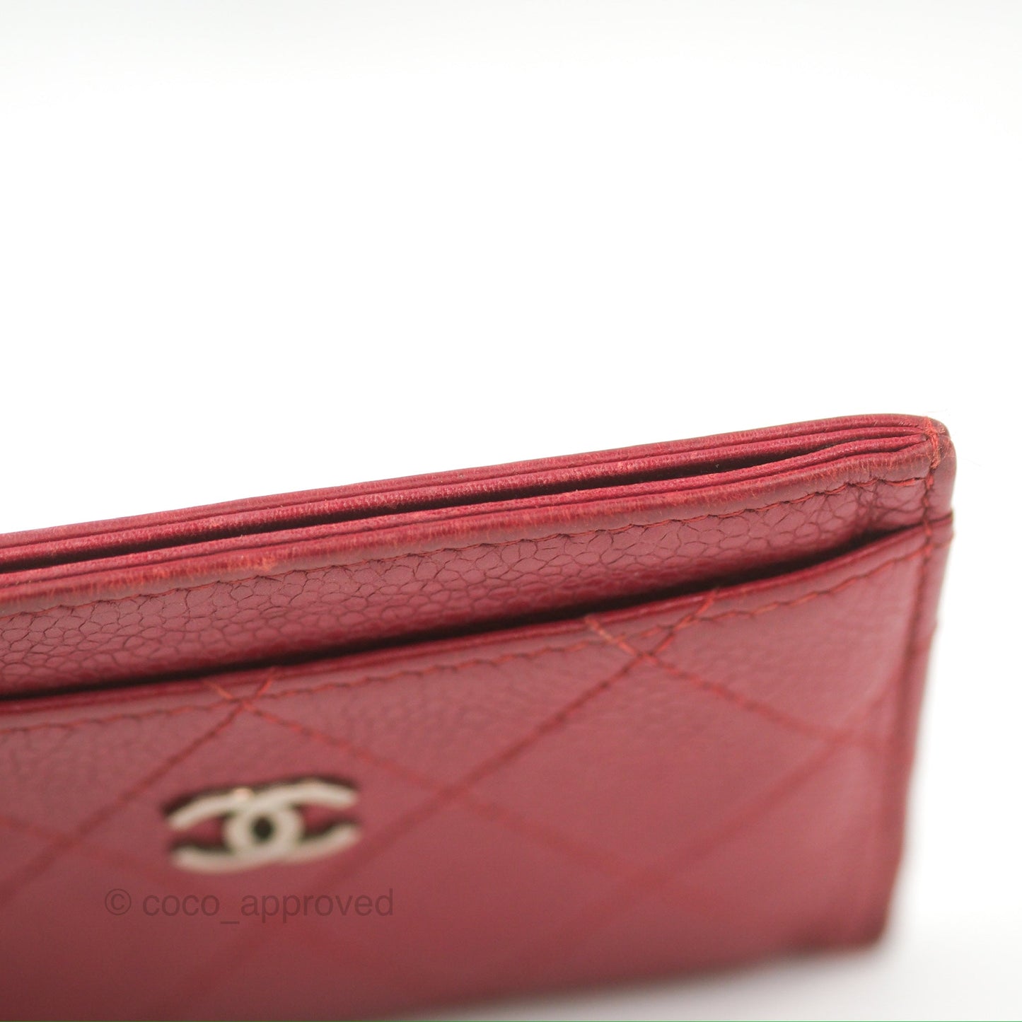 Chanel Classic Flat Card Holder Red Caviar Silver Hardware